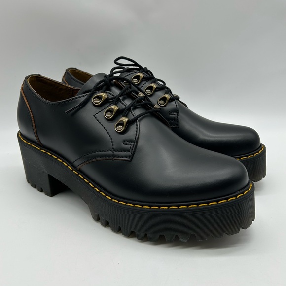 Dr. Martens Leona Lo Platform Oxford Shoes Black Leather Lug Sole Size 11 NWB - Picture 4 of 12